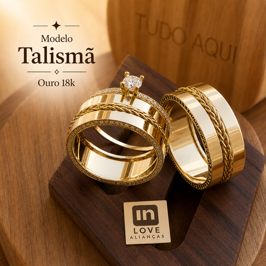 Par de Alianças em Ouro 18k - Modelo Talismã | 8mm | 12x R$1.199.