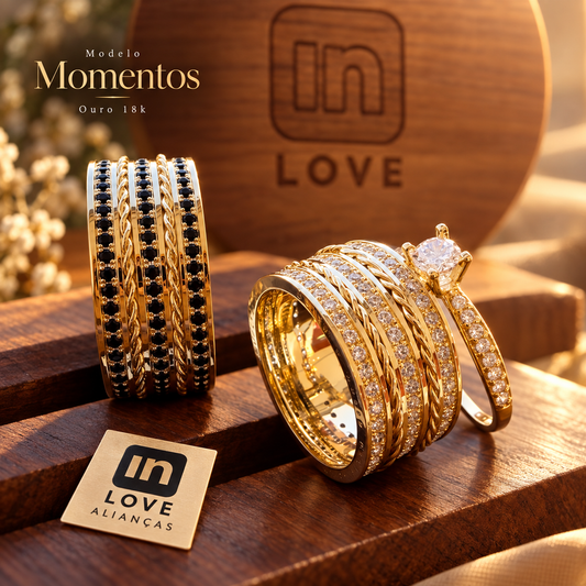 Par de Alianças em Ouro 18k - Modelo Momentos | 10mm | 12x R$1.899.