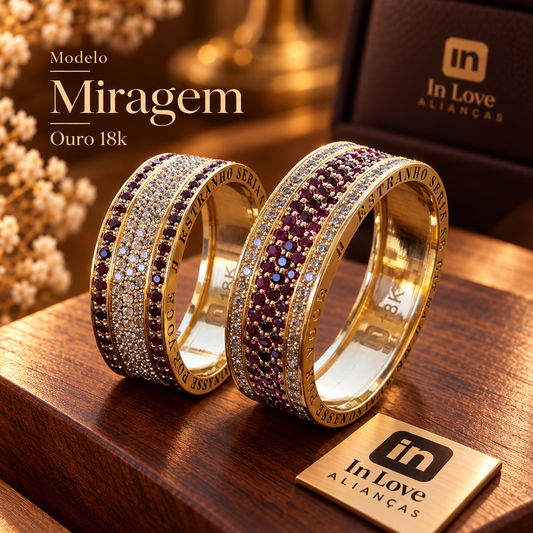 Par de Alianças em Ouro 18k - Modelo Miragem Duo | 6mm | 12x R$1.324.