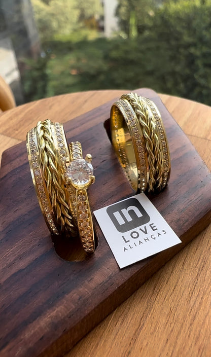Alianças de Casamento em Ouro 18k - Modelo Trançado Duo | 7mm | 12x R$1.166
