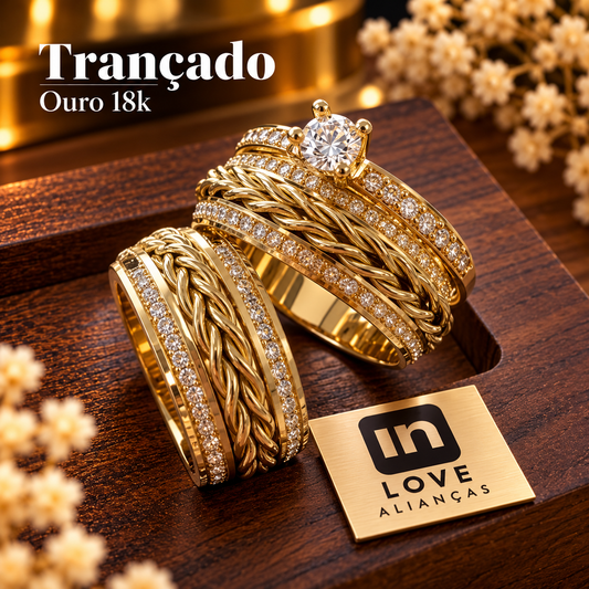 Par de Alianças em Ouro 18k - Modelo Trançado Duo | 7mm | 12x R$1.399.