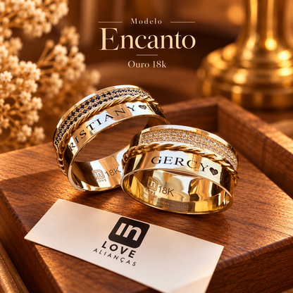 Par de Alianças em Ouro 18k - Modelo Encanto | 8mm | 12x R$999.