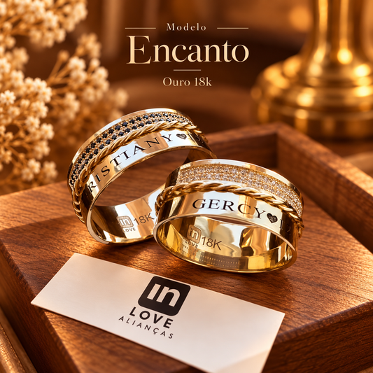 Par de Alianças em Ouro 18k - Modelo Encanto | 8mm | 12x R$999.
