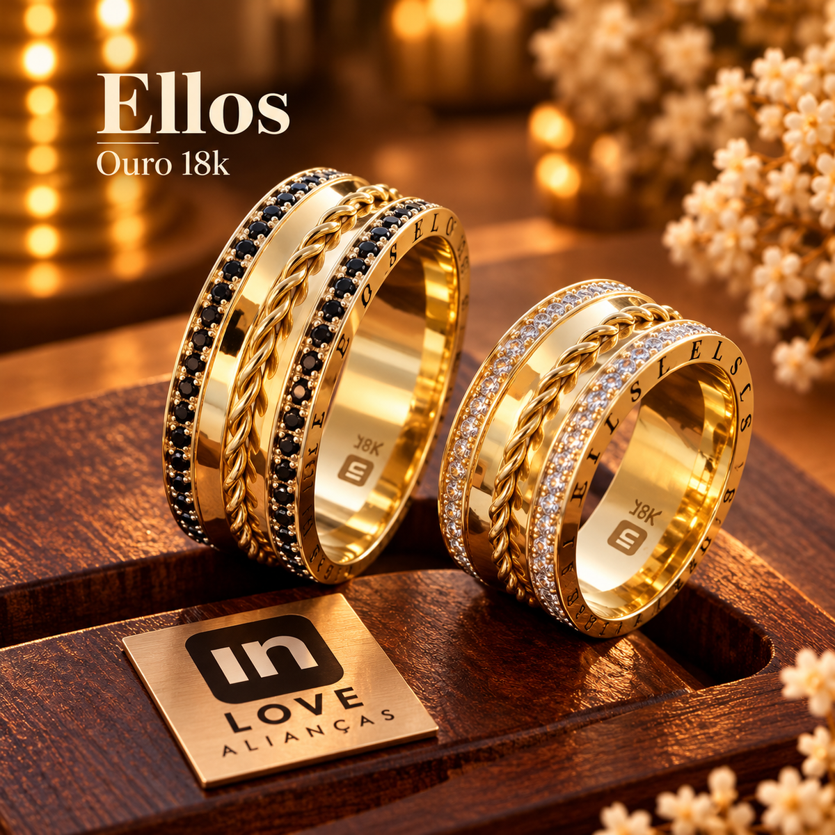 Par de Alianças em Ouro 18k - Modelo Ellos | 8mm | 12x R$1.999.