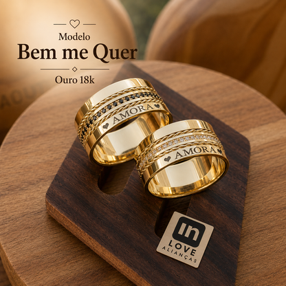 Par de Alianças em Ouro 18k - Modelo Bem me Quer | 10mm | 12x R$2.199.