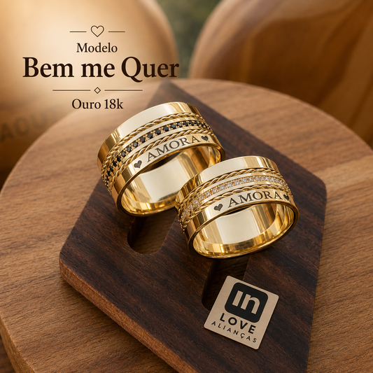 Par de Alianças em Ouro 18k - Modelo Bem me Quer | 10mm | 12x R$2.199.