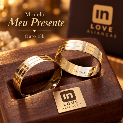 Par de Alianças em Ouro 18k - Modelo Meu Presente | 5mm | 12x R$433