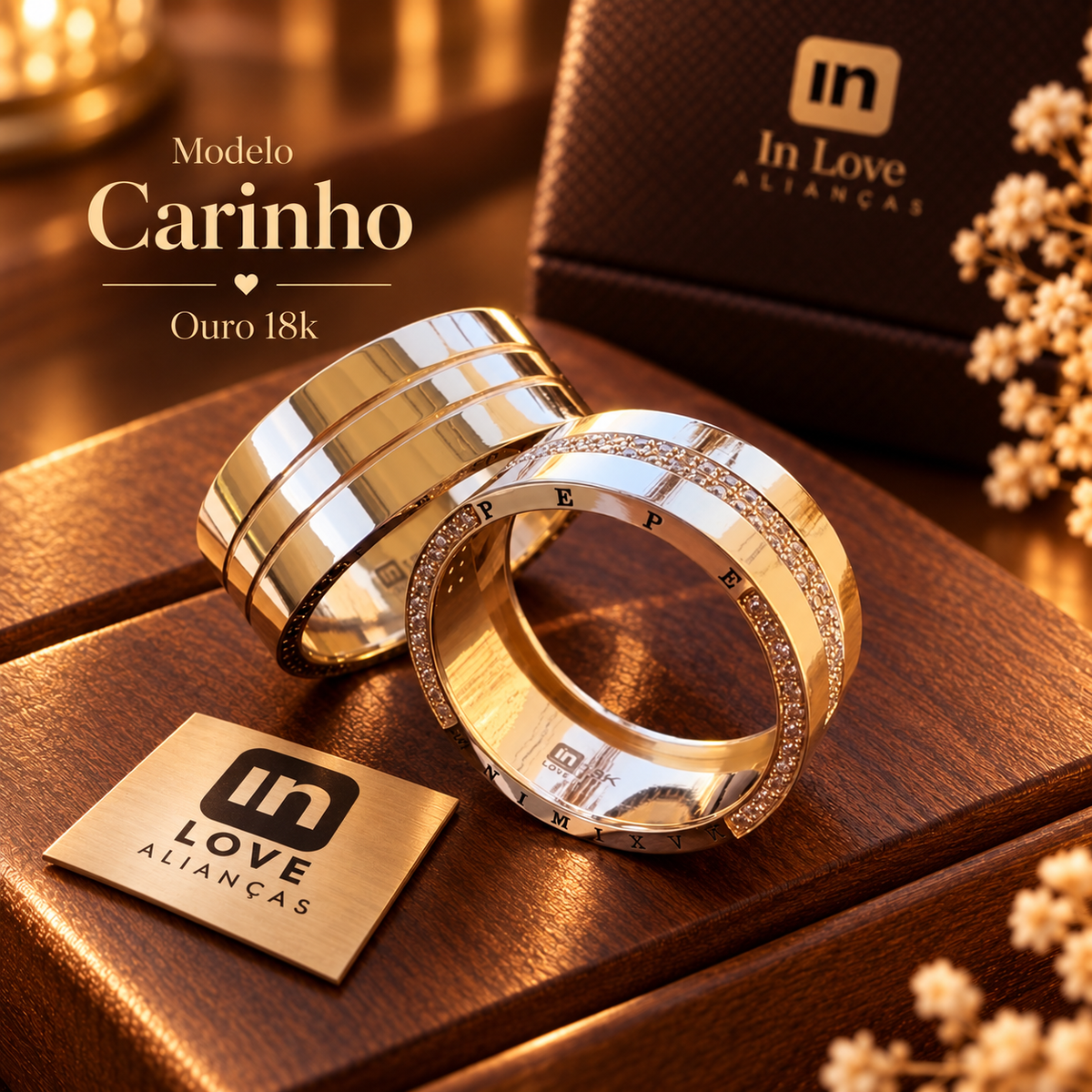 Par de Alianças em Ouro 18k - Modelo Carinho | 8mm | 12x R$1.099.