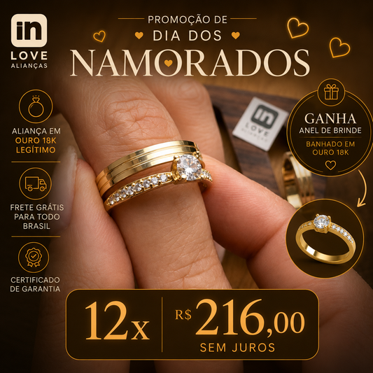 Par de Alianças em Ouro 18k - Modelo Minha Vida | 3mm |12x R$216