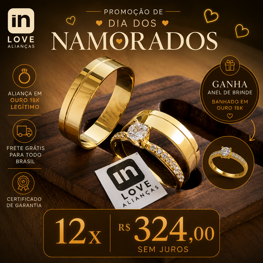 Par de Alianças em Ouro 18k - Modelo Amor Maior | 5mm | 12x R$324