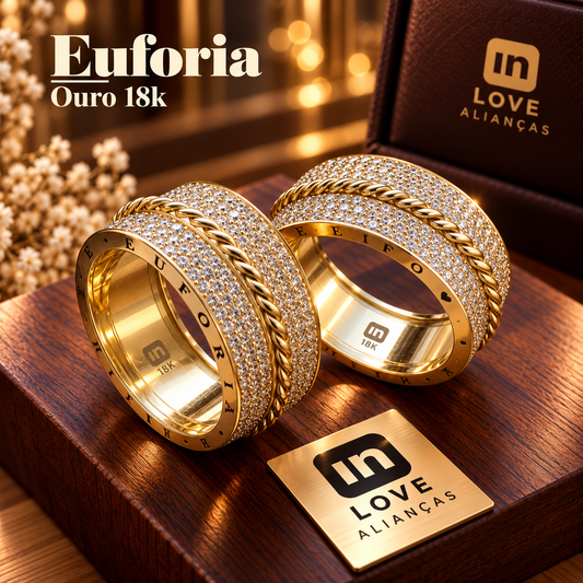 Par de Alianças em Ouro 18k - Modelo Corações | 10mm |12x R$1.799