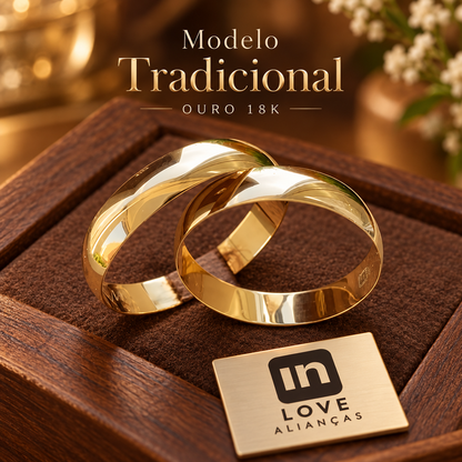 Par de Alianças em Ouro 18k - Modelo Tradicional | 4mm | 12x R$324