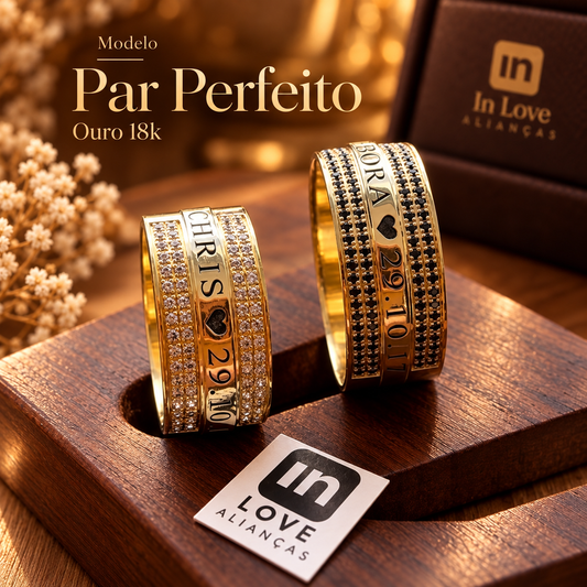 Par de Alianças em Ouro 18k - Modelo Par Perfeito Duo | 8mm | 12x R$975