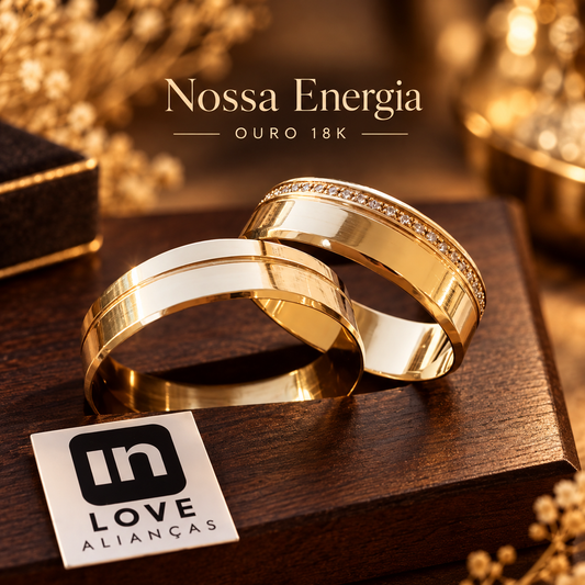 Par de Alianças em Ouro 18k - Modelo Nossa Energia | 6mm | 12x R$649