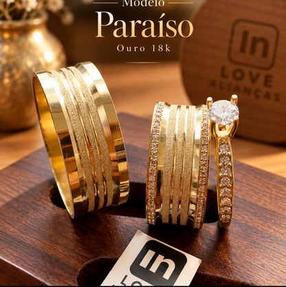 Par de Alianças em Ouro 18k - Modelo Paraíso | 8mm | 12x 758