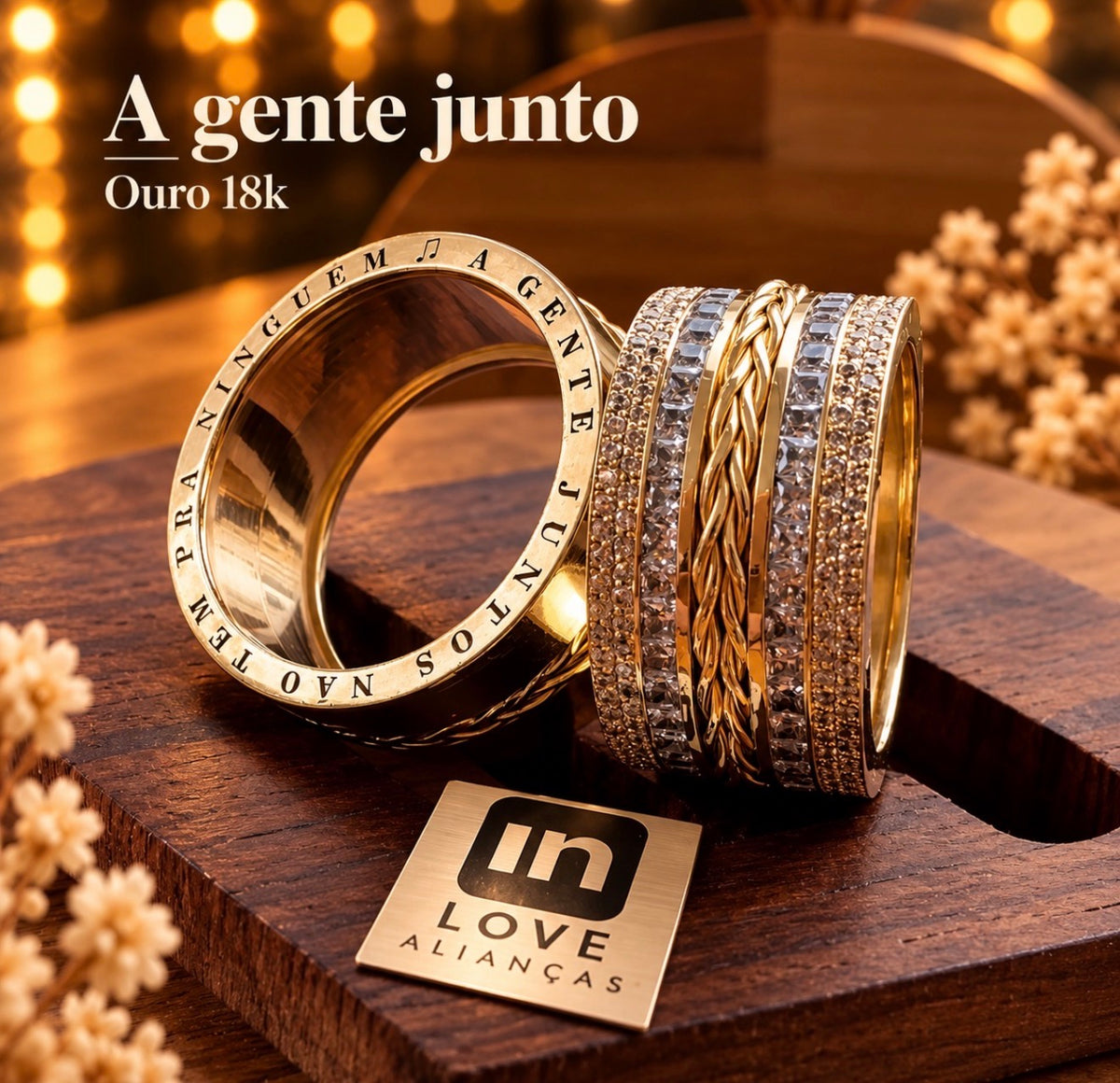 Par de Alianças em Ouro 18k - Modelo A Gente Junto | 10mm | 12x R$2.399.