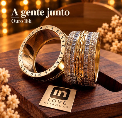 Par de Alianças em Ouro 18k - Modelo A Gente Junto | 10mm | 12x R$2.399.