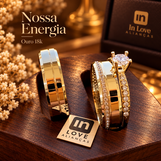 Par de Alianças em Ouro 18k - Modelo Nossa Energia | 5mm | 12x R$541
