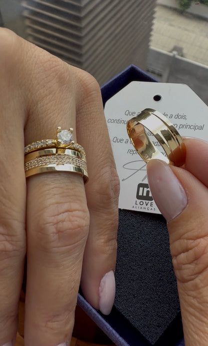 Par de Alianças em Ouro 18k - Modelo Capítulos | 6mm |12x R$541