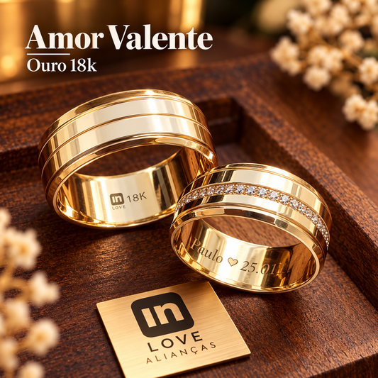 Par de Alianças em Ouro 18k - Modelo Amor Valente | 7mm | 12x R$758