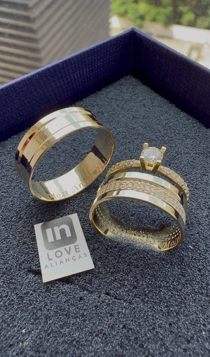 Par de Alianças em Ouro 18k - Modelo Capítulos | 6mm |12x R$541