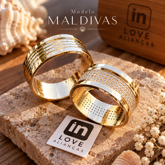 Par de Alianças em Ouro 18k - Modelo Maldivas | 9mm | 12x R$999.