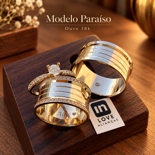 Par de Alianças em Ouro 18k - Modelo Paraíso | 10mm | 12xR$1.083.