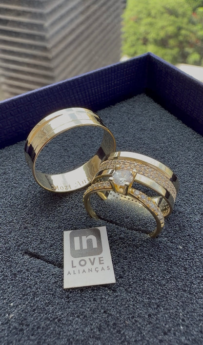 Par de Alianças em Ouro 18k - Modelo Capítulos | 6mm |12x R$541