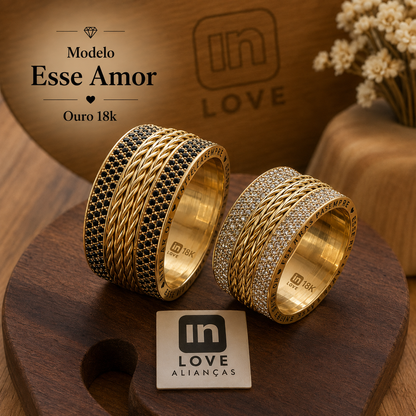 Par de Alianças em Ouro 18k - Modelo Esse Amor Duo | 10mm | 12x R$2.599.