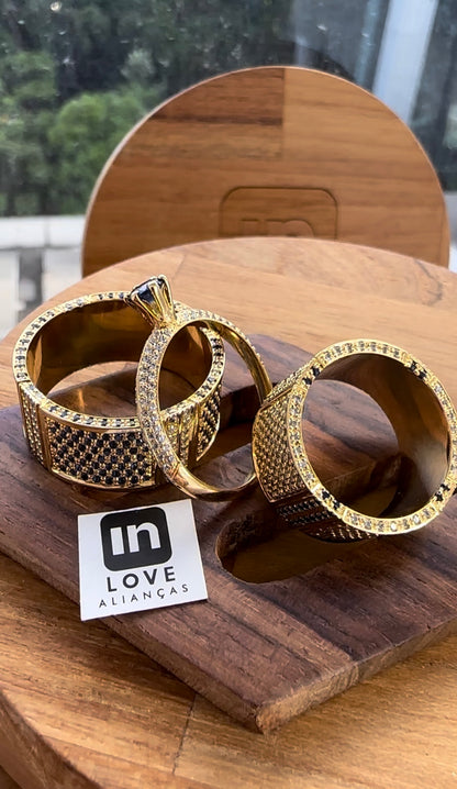 Par de Alianças + Anel em Ouro 18k | Kit Eu Amo Você | 12x 2.499,00
