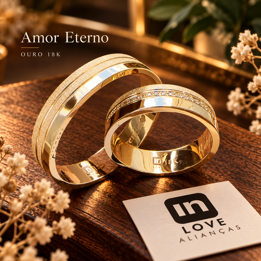 Par de Alianças em Ouro 18k - Modelo Amor Eterno | 5mm | 12x R$999.