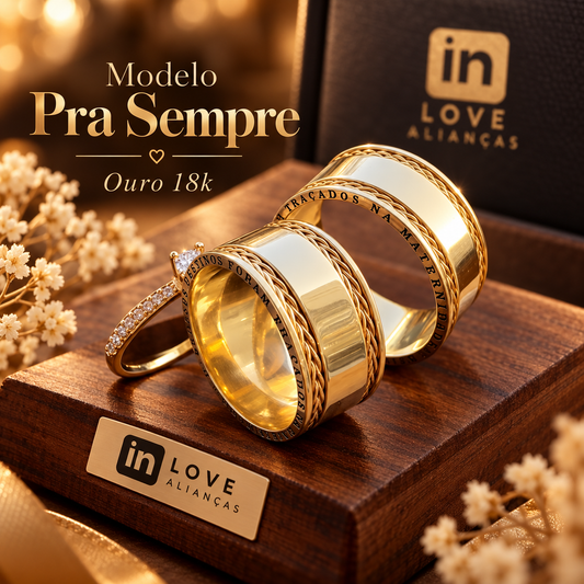 Par de Alianças em Ouro 18k - Modelo Pra Sempre | 10mm | 12x R$1.999.