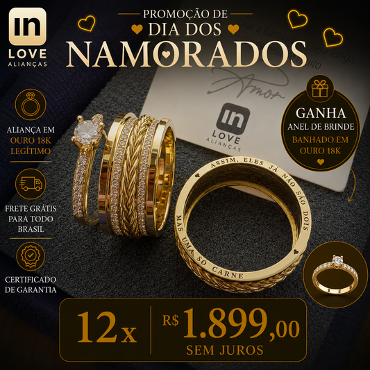 Par de Alianças em Ouro 18k - Modelo Nosso Santo Bateu | 10mm | 12x R$1.899.