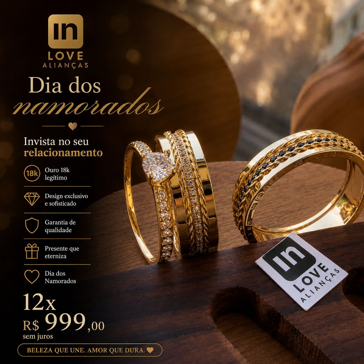 Par de Alianças em Ouro 18k - Modelo Bem Que Se Quis | 6mm | 12x R$999 .