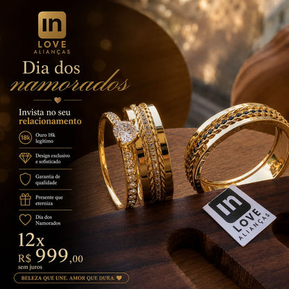 Par de Alianças em Ouro 18k - Modelo Bem Que Se Quis | 6mm | 12x R$999 .
