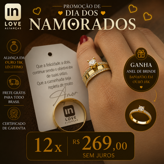 Par de Alianças em Ouro 18k - Modelo Eternamente | 3mm | 12x R$269