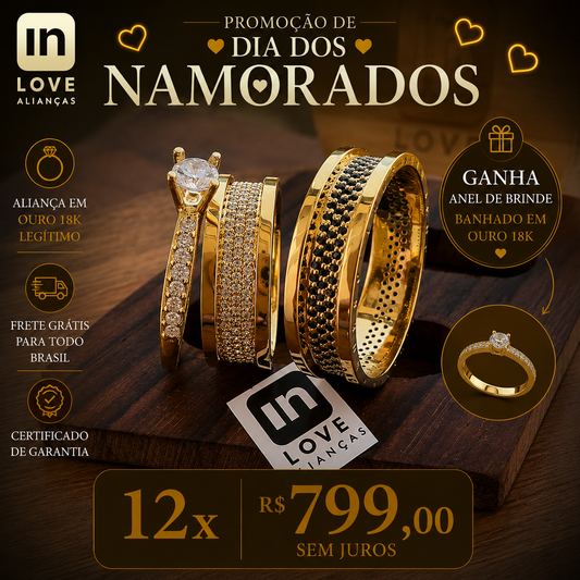 Par de Alianças em Ouro 18k - Modelo Intense | 6mm | 12x R$799