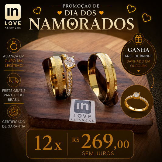 Par de Alianças em Ouro 18k - Modelo Meu Xodó | 4mm | 12x R$269