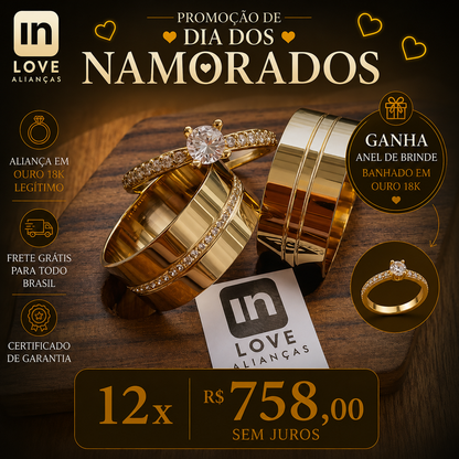 Par de Alianças em Ouro 18k - Modelo Mimosinha | 8mm | 12x R$758
