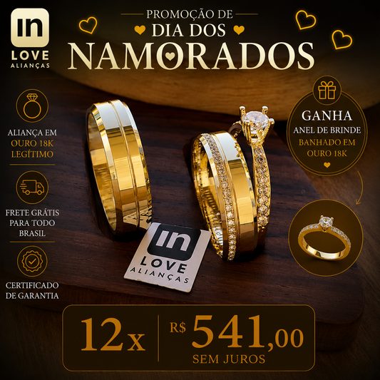 Par de Alianças em Ouro 18k - Modelo Nossa Energia | 5mm | 12x R$541