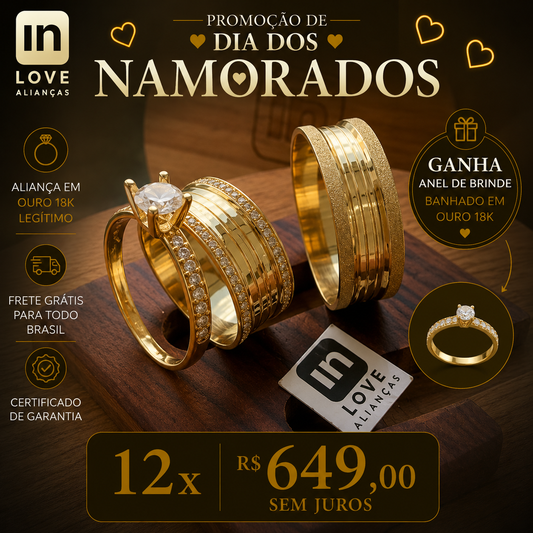Par de Alianças em Ouro 18k - Modelo Paraíso | 7mm | 12x R$649