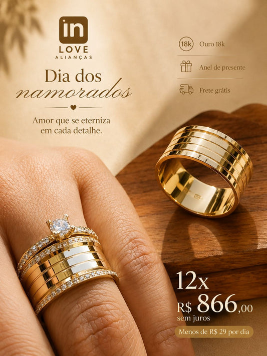 Par de Alianças em Ouro 18k - Modelo Paraíso | 9mm | 12x R$866.
