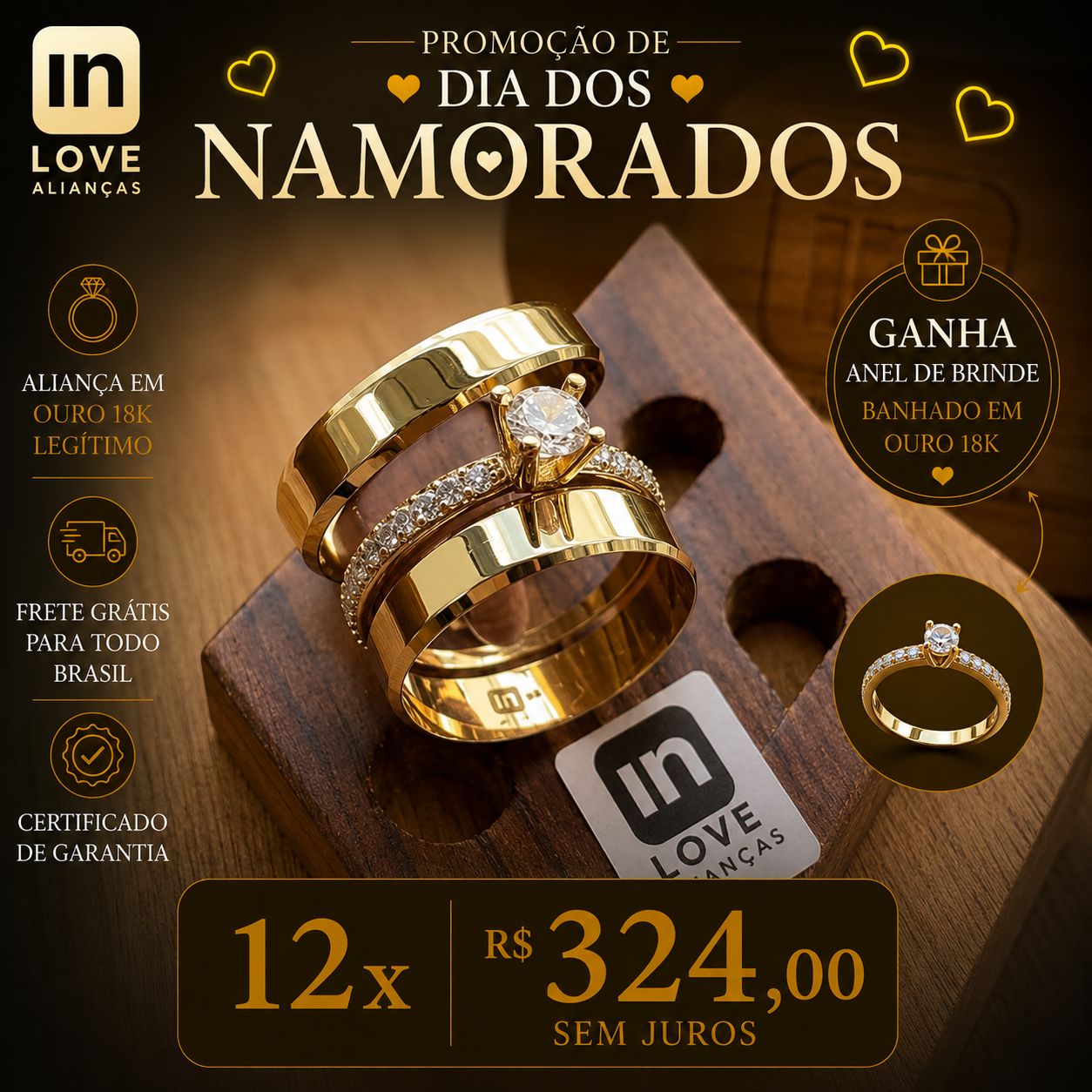Par de Alianças em Ouro 18k - Modelo Sonho Bom | 4mm | 12x R$324