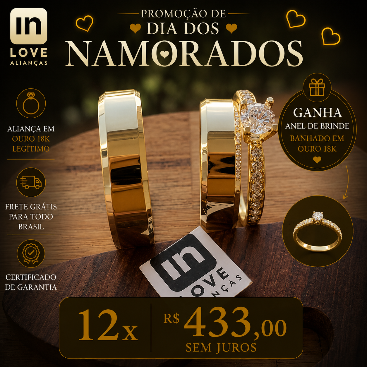 Par de Alianças em Ouro 18k - Modelo Sonho Bom | 5mm | 12x R$433