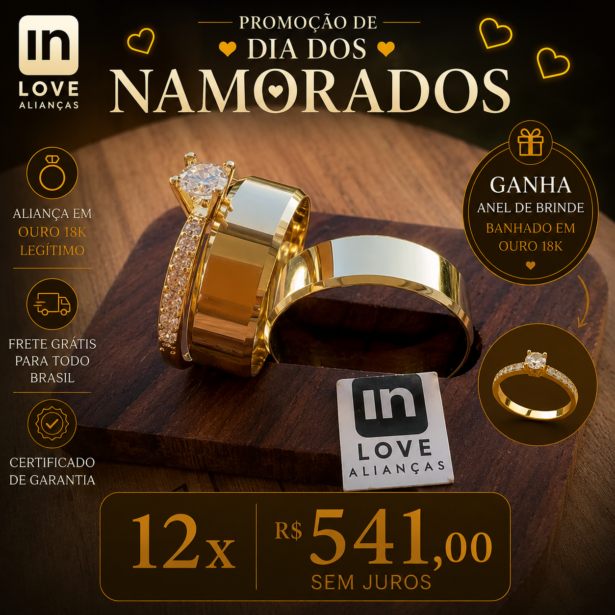 Par de Alianças em Ouro 18k - Modelo Sonho Bom | 6mm | 12x R$541